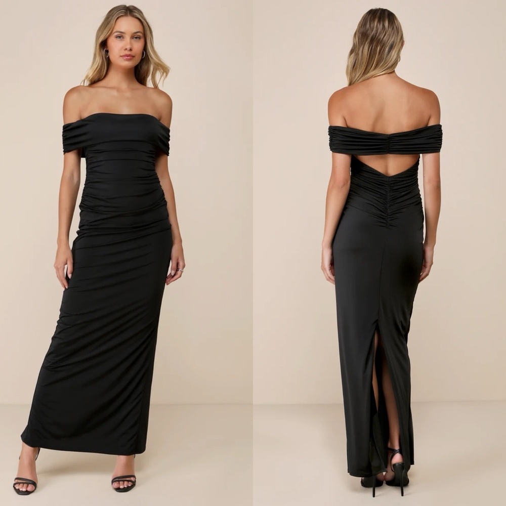 Lulus | Brilliant Elegance Black Off-the-Shoulder Backless Maxi Dress
